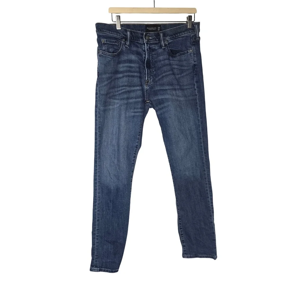 Abercrombie & Fitch Straight Stretch Jeans Men 34x32 Blue Cotton Blend Casual